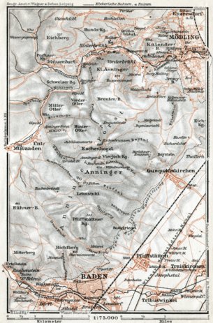 Waldin Mödling and Baden (bei Wien) area, 1910 digital map