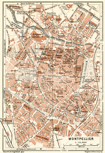 Waldin Montpellier city map, 1913 (second version) digital map