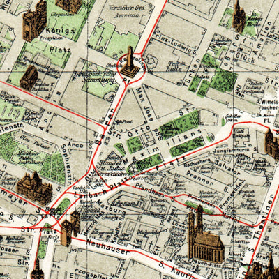Waldin München (Munich) city map, 1912 digital map