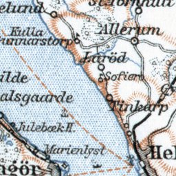 Waldin Öresund (the Sound, Øresund), general map. With Kullen map and Helsingör (Helsingør) plan, 1910 digital map