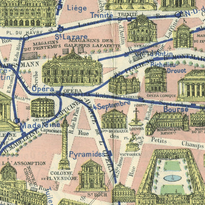 Waldin Paris city map. Monumental Plan of Paris, about 1910 digital map