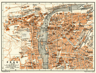 Waldin Prague (Prag, Praha) town plan (names in German), 1913 digital map