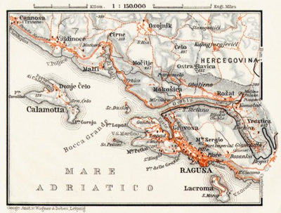 Waldin Ragusa (Dubrovnik) environs map, 1913 digital map