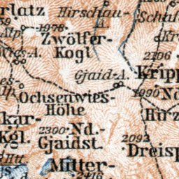 Waldin Salzkammergut region map (southern part), 1910 digital map
