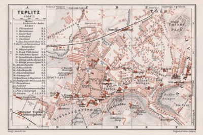 Waldin Teplitz (Teplice) town plan, 1910 digital map