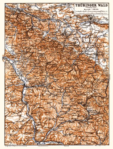 Waldin Thuringian Forest (Thüringer Wald) map, 1887. Western part digital map