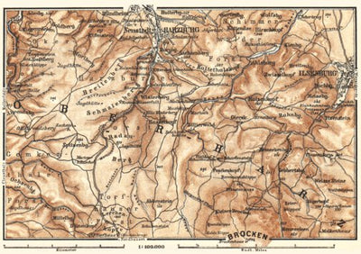 Waldin Upper Harz Mountains map, 1887 digital map