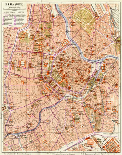 Waldin Vienna (Wien) city map with legend in Russian, 1903 digital map