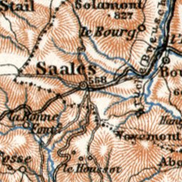 Waldin Vosges Mountains map, central part, 1909 digital map