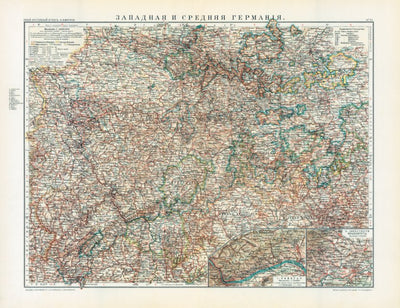 Waldin Western and Central Germany Map (in Russian), 1910 digital map