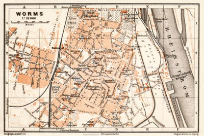 Waldin Worms city map, 1905 digital map