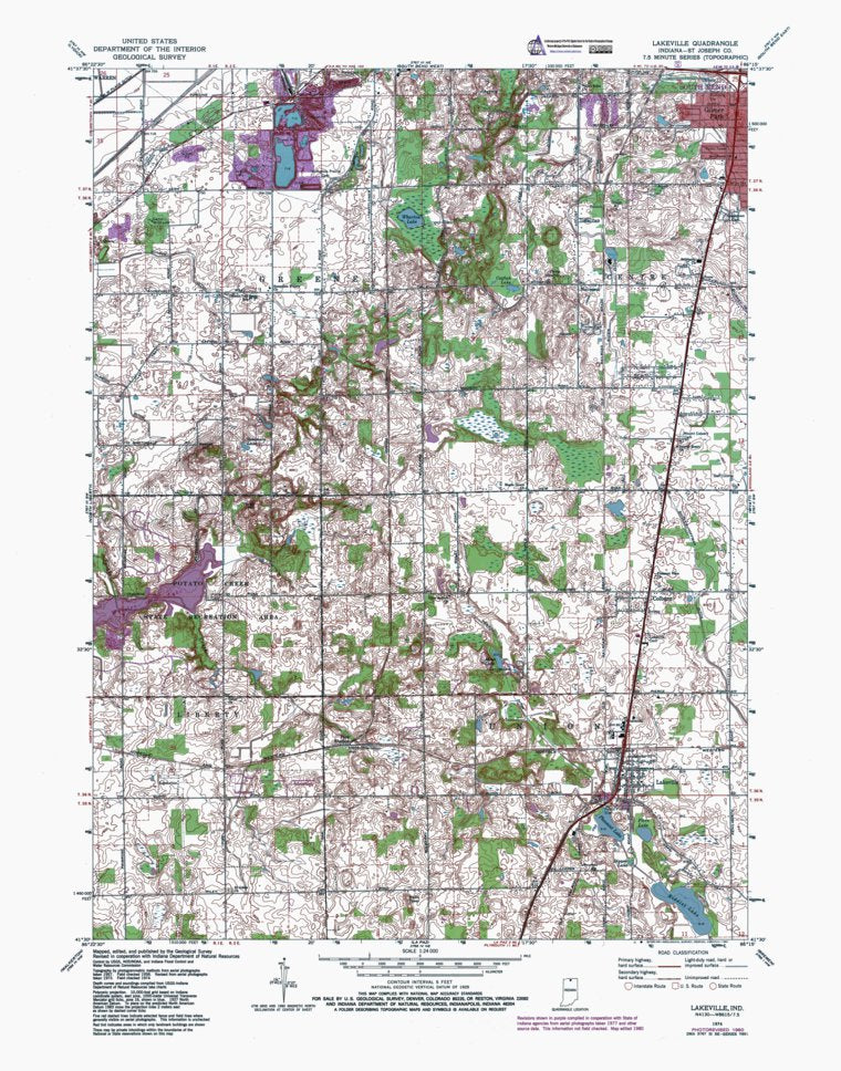 IN-Lakeville: Authoritative US Topos 1974 Map by Western Michigan