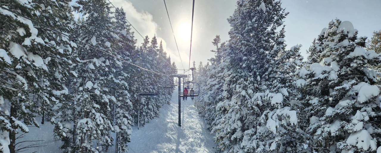 Ski lifts over snowscape