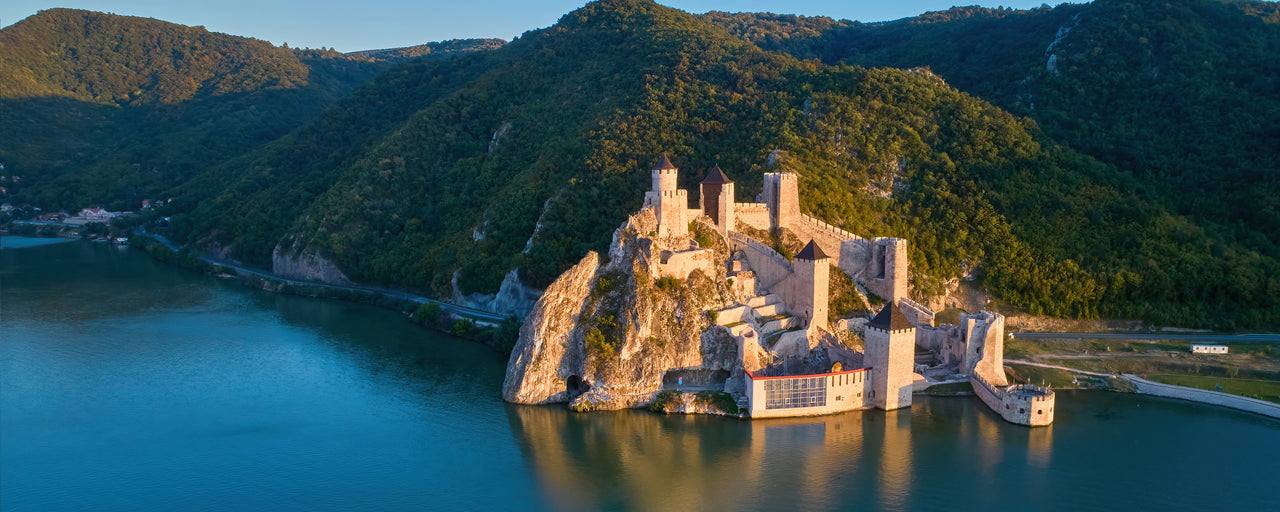 The medieval fortress of Golubac against iron gate of National Park Djerdap