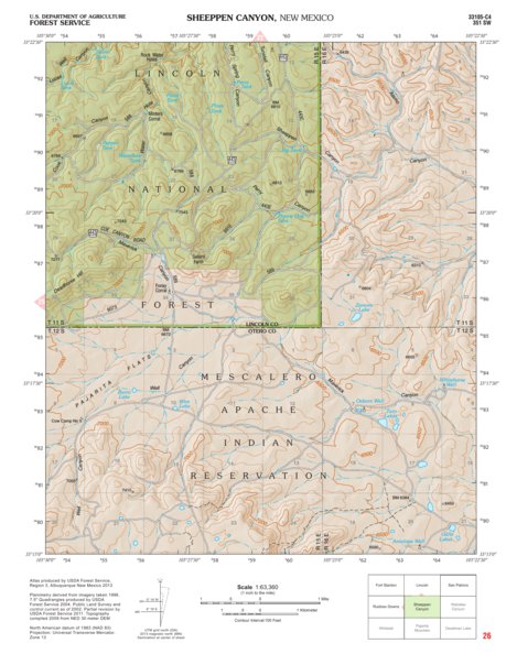 Lincoln National Forest Quadrangle: SHEEPPEN CANYON Preview 1