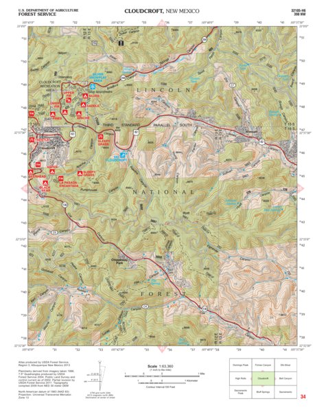 Lincoln National Forest Quadrangle: CLOUDCROFT Preview 1