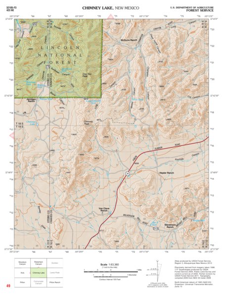 Lincoln National Forest Quadrangle: CHIMNEY LAKE Preview 1