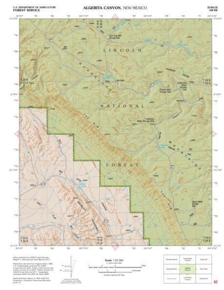 Lincoln National Forest Quadrangle: ALGERITA CANYON Map by US Forest ...