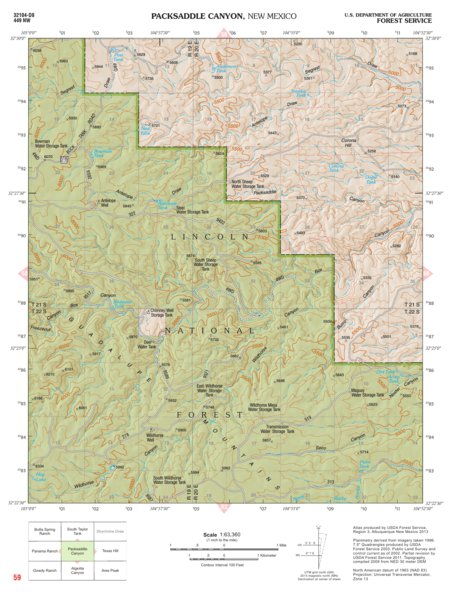 Lincoln National Forest Quadrangle: PACKSADDLE CANYON Preview 1