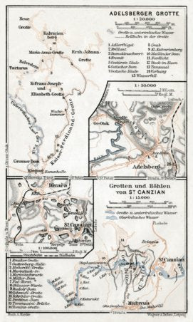 Adelsberg (Postojna, Postumia) Royal Grottoes. Divaca and the Škocjan Caves area map, 1910 Preview 1