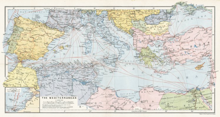 Map of the Countries of the Mediterranean, 1911 by Waldin | Avenza Maps