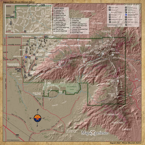 Saguaro National Park East - NPS Map - Hike Arizona - Bike Arizona Preview 1