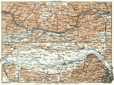 Danube River course map from Grein to Stein & Krems, 1910 Preview 1