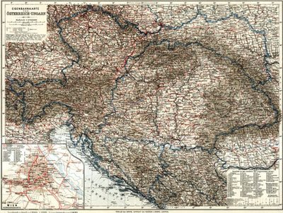 Railway map of Austria-Hungary and surrounding states. Inset map: railways of Vienna, 1911 Preview 1