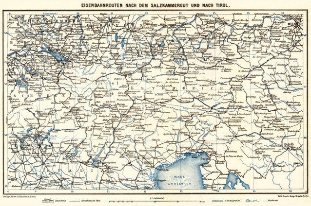 Railway Map of Tyrol (Tirol) and Salzkammergut, 1911 by Waldin | Avenza ...
