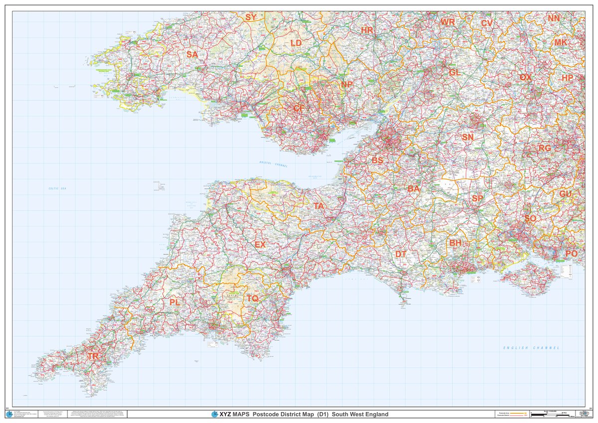 Postcode 3585 Map XYZ Postcode District Map - (D1) - SW England. by XYZ Maps | Avenza Maps