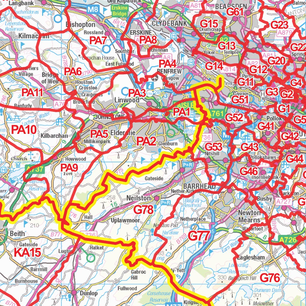 XYZ Postcode District Map - (D5) - South Scotland by XYZ Maps | Avenza Maps