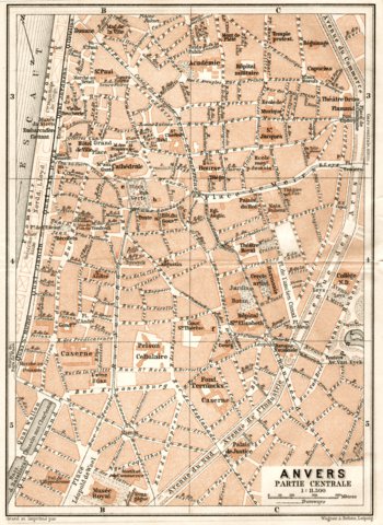 Antwerp (Antwerpen, Anvers), city centre map, 1909 Preview 1