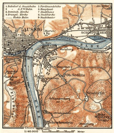 Aussig (Ústí nad Labem) and environs map, 1913 Preview 1