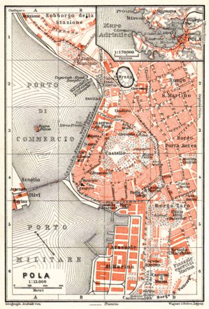 Pola (Pula) town plan and environs map, 1913 Preview 1