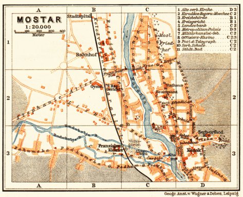 Mostar town plan, 1911 Map by Waldin | Avenza Maps