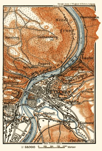 Tetschen (Děčín) and environs map, 1913 Preview 1