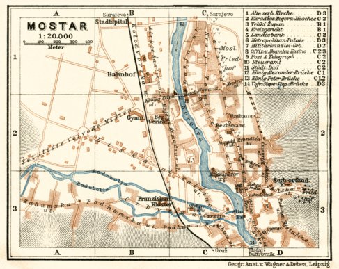 Mostar town plan, 1929 Map by Waldin | Avenza Maps