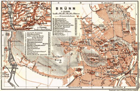 Brunn Map Brünn (Brno), town plan with environs Map (Blansko), 1911 by Waldin ...
