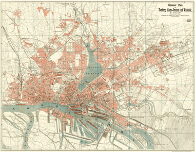 Hamburg, Altona and Wandsbek city map, 1894 Preview 1