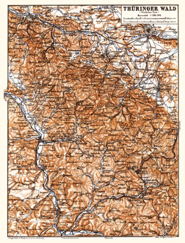 Thuringian Forest (Thüringer Wald) map, 1887. Western part Preview 1