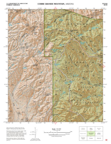 Coronado National Forest Quadrangle: COBRE GRANDE MOUNTAIN Preview 1