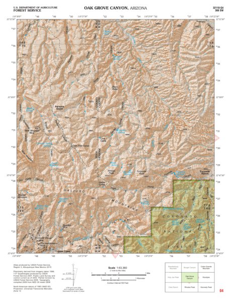 Coronado National Forest Quadrangle: OAK GROVE CANYON Preview 1