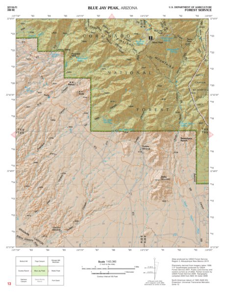 Coronado National Forest Quadrangle: BLUE JAY PEAK Preview 1