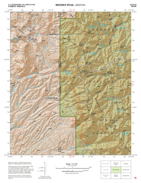 Coronado National Forest Quadrangle: RHODES PEAK Preview 1