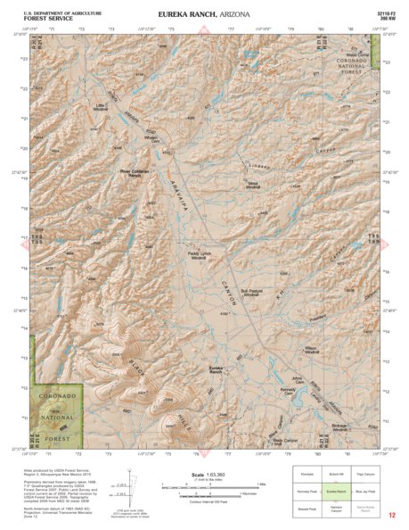 Coronado National Forest Quadrangle: EUREKA RANCH Preview 1