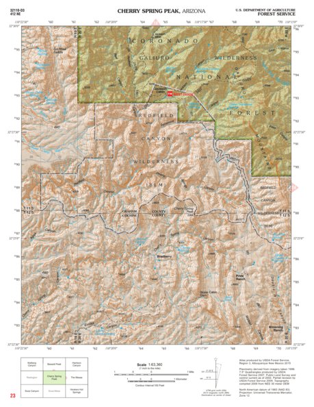 Coronado National Forest Quadrangle: CHERRY SPRING PEAK Preview 1