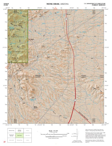 Coronado National Forest Quadrangle: MONK DRAW Preview 1