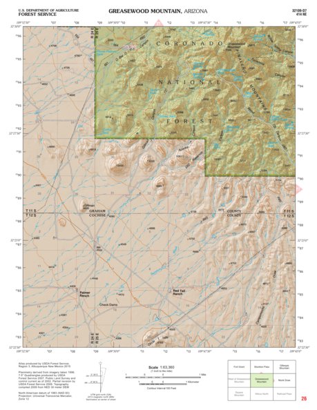 Coronado National Forest Quadrangle: GREASEWOOD MOUNTAIN Preview 1