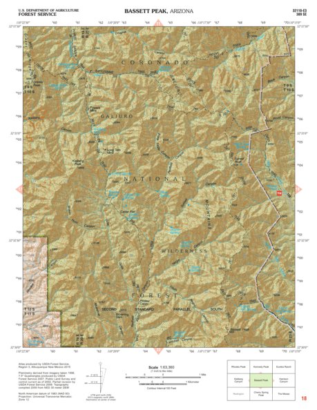 Coronado National Forest Quadrangle: BASSETT PEAK Preview 1