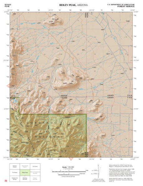 Coronado National Forest Quadrangle: REILEY PEAK Preview 1